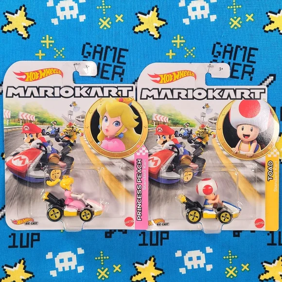 Hot Wheels Mario Kart Complete Set Wario Luigi Lakitu Yoshi Toad Shy Guy & Peach - Picture 4 of 7